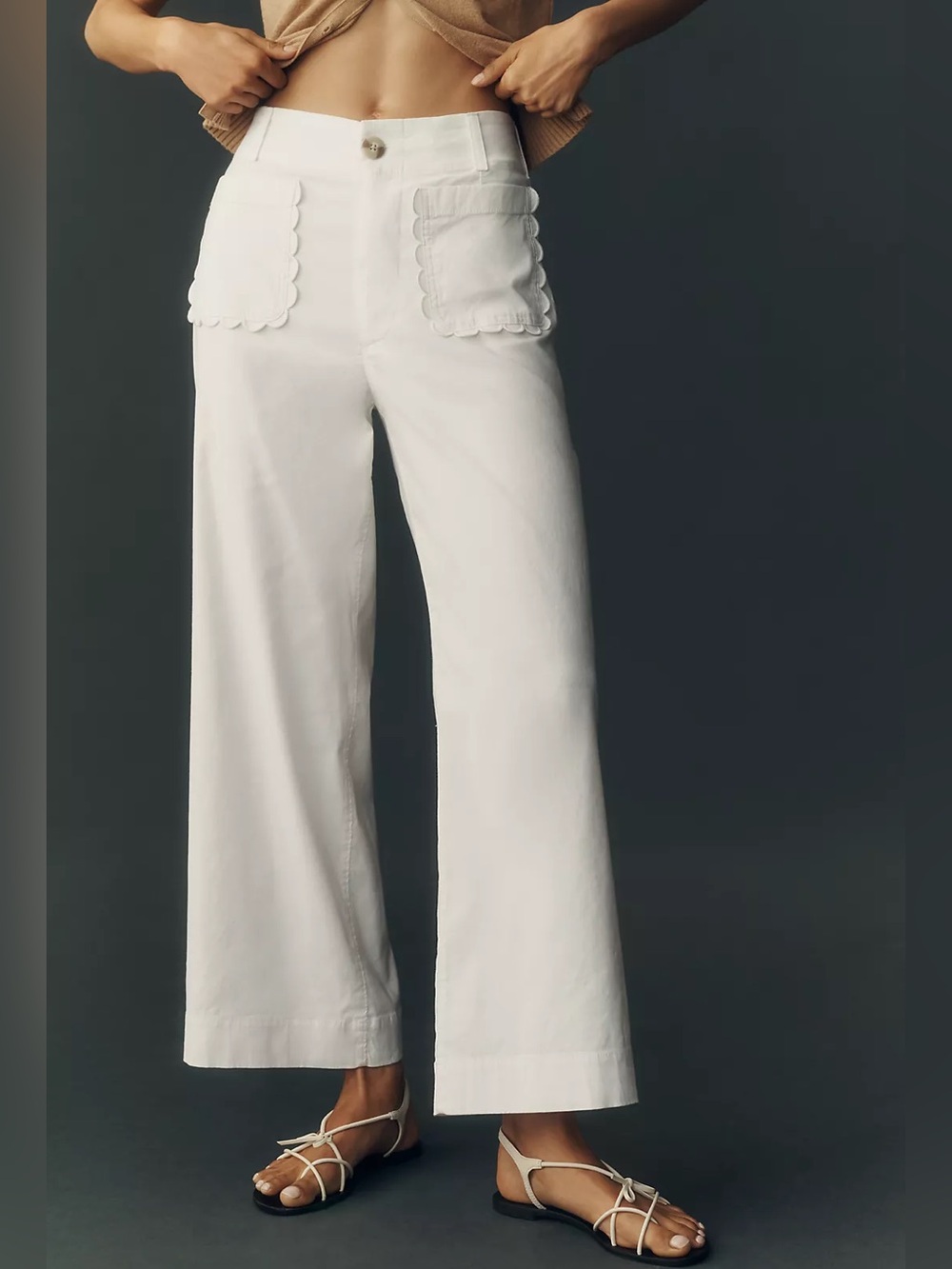 Maeve for Anthropologie Colette Magic Fabric Scallop-Pocket Pants White Size 31